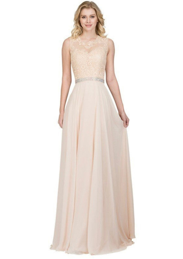 Chicas YG5015 Romantic Evening Navy A-Line Illusion Floor-Length Chiffon Dress