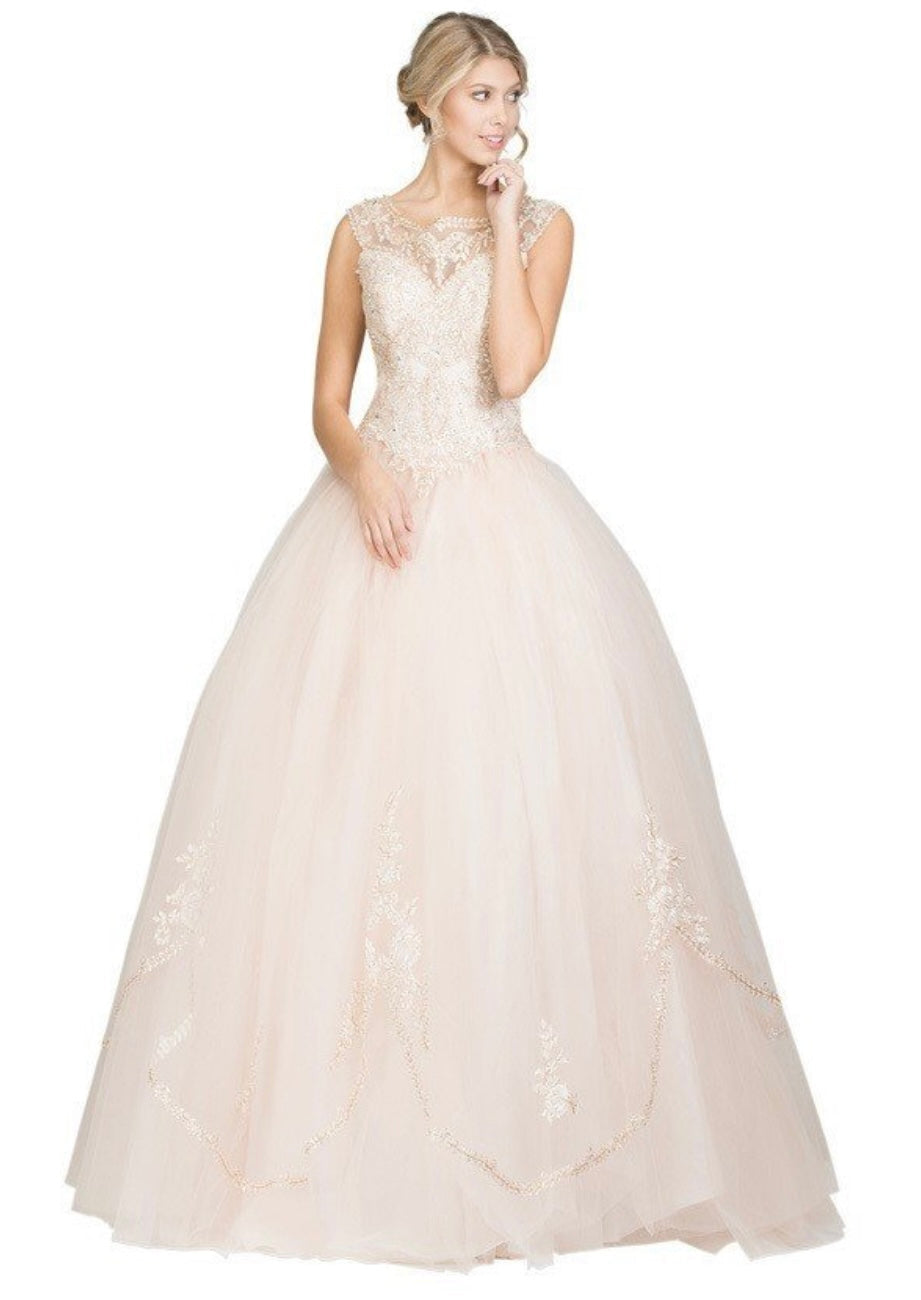 Chicas YM2001 Formal Wine BallDress Illusion Floor-Length Corset Tulle Dress