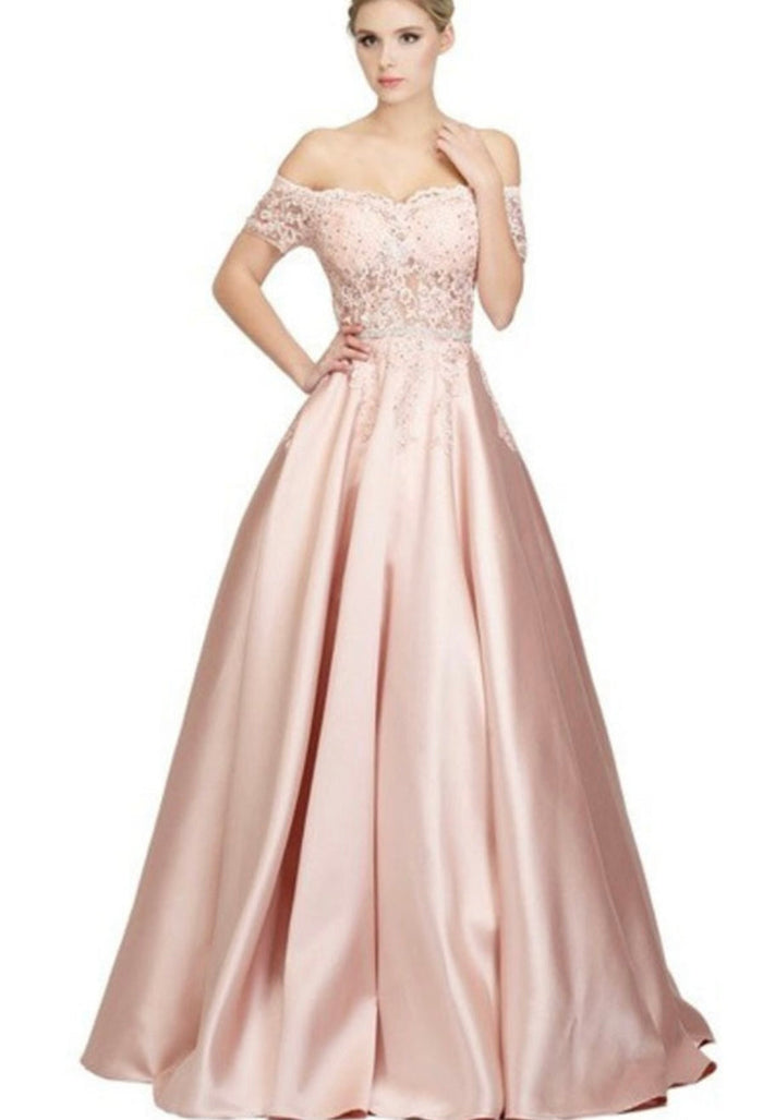 Chicas C7071 Elegant Formal Navy Floor-Length Beaded Embroidered Satin Dress