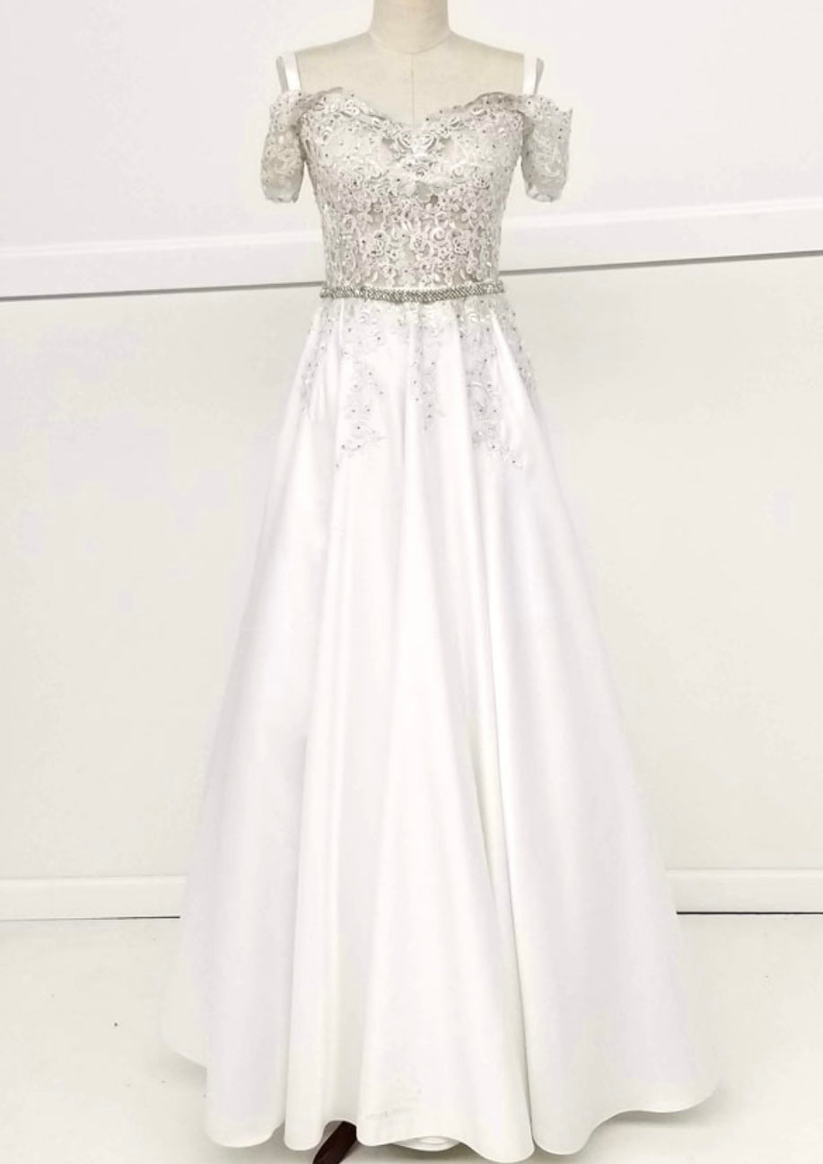 Chicas C7071 Elegant Formal Navy Floor-Length Beaded Embroidered Satin Dress