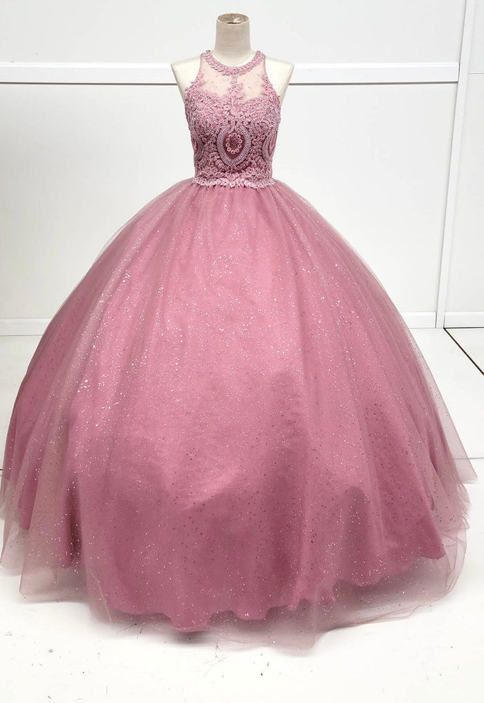 Chicas YG5014 Glitter Formal Wine BallDress Illusion Floor-Length Tulle Dress