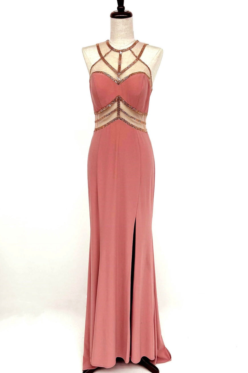 Chicas YG5006 Evening Sheath Illusion Floor-Length Fabric Dress