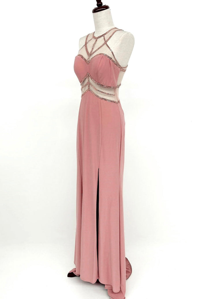 Chicas YG5006 Evening Sheath Illusion Floor-Length Fabric Dress