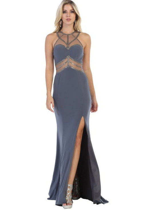 Chicas YG5006 Evening Sheath Illusion Floor-Length Fabric Dress