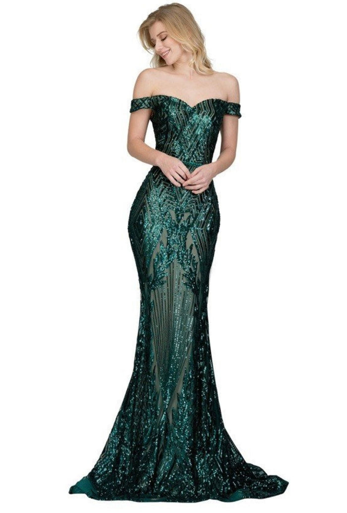 Chicas BT9014 Prom Emerald Mermaid Floor-Length Sequin Mesh Dress