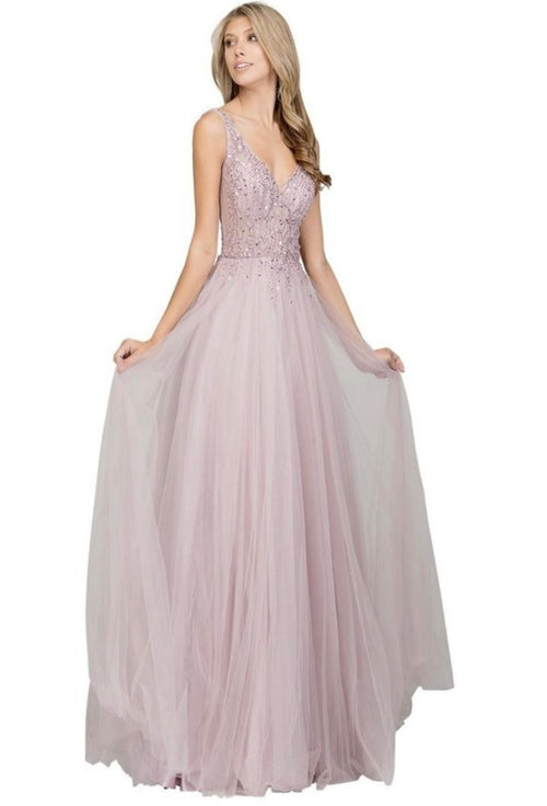 Chicas BT9022 Prom A-Line V-Neck Floor-Length Sequin Tulle Dress
