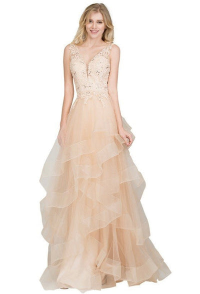 Chicas YG5010 Printed Formal BallDress Floral Floor-Length Tulle Dress