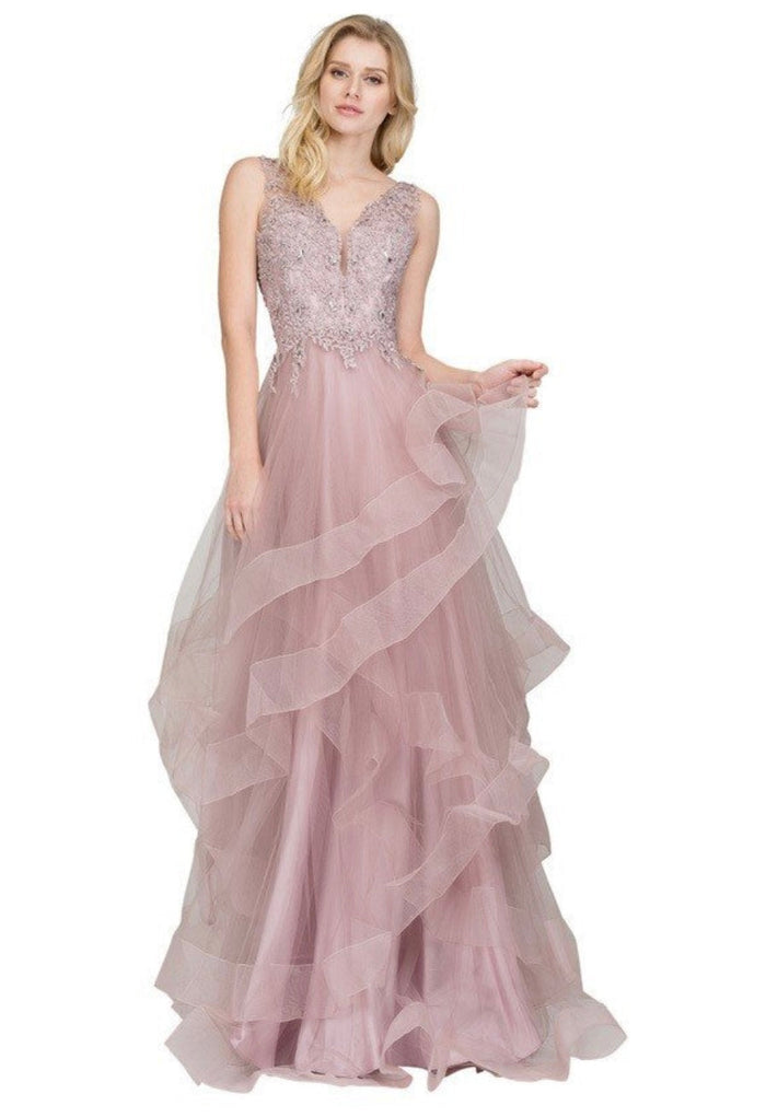 Chicas YG5010 Printed Formal BallDress Floral Floor-Length Tulle Dress