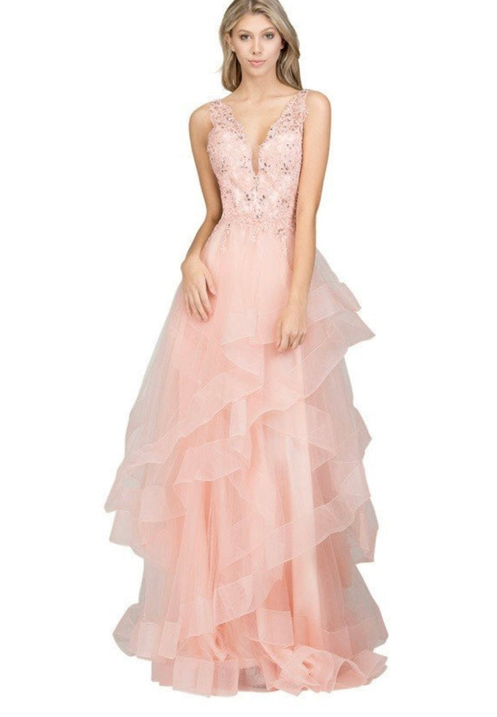 Chicas YG5010 Printed Formal BallDress Floral Floor-Length Tulle Dress