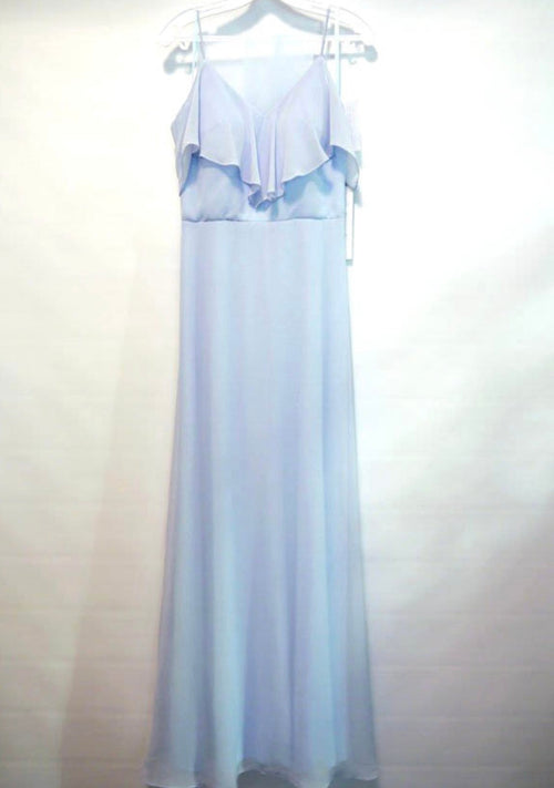 Chicas DM4004 Elegant Navy A-Line Spaghetti-Strap Long Ruffled Chiffon Dress