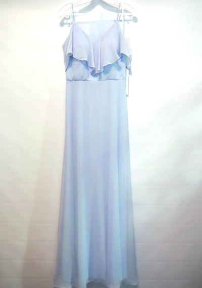 Chicas DM4004 Elegant Navy A-Line Spaghetti-Strap Long Ruffled Chiffon Dress