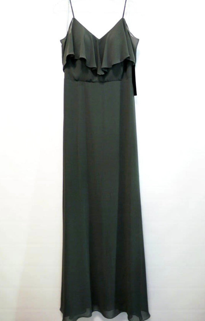 Chicas DM4004 Elegant Navy A-Line Spaghetti-Strap Long Ruffled Chiffon Dress