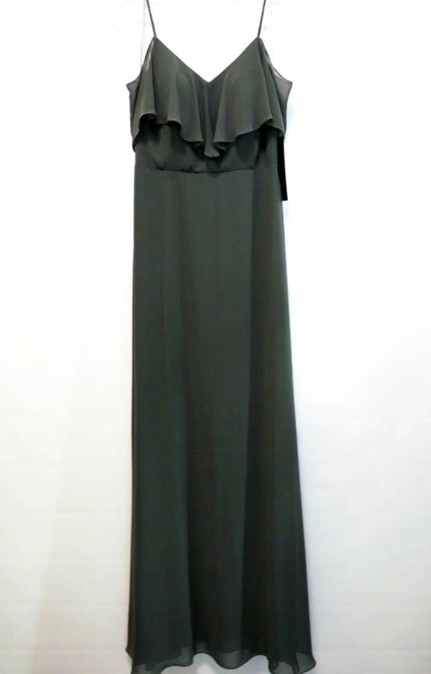 Chicas DM4004 Elegant Navy A-Line Spaghetti-Strap Long Ruffled Chiffon Dress