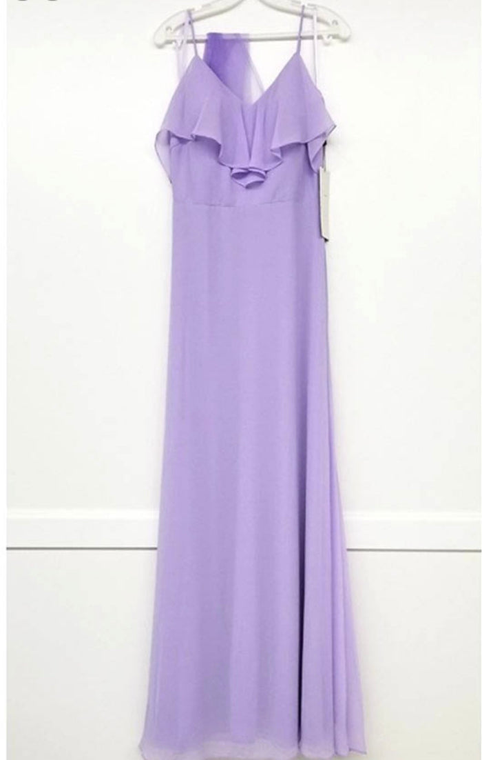 Chicas DM4004 Elegant Navy A-Line Spaghetti-Strap Long Ruffled Chiffon Dress