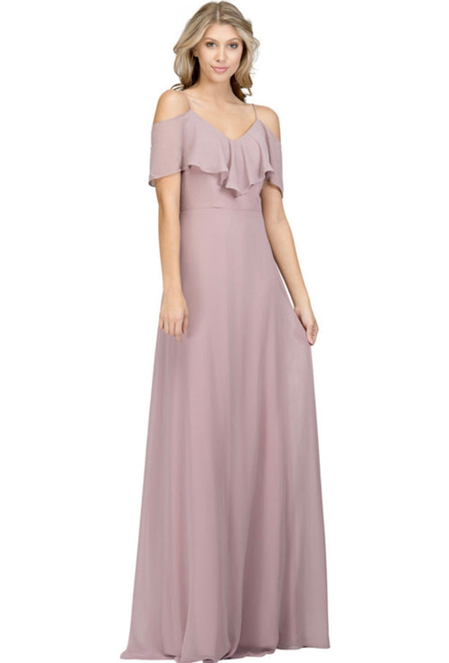 Chicas DM4004 Elegant Navy A-Line Spaghetti-Strap Long Ruffled Chiffon Dress