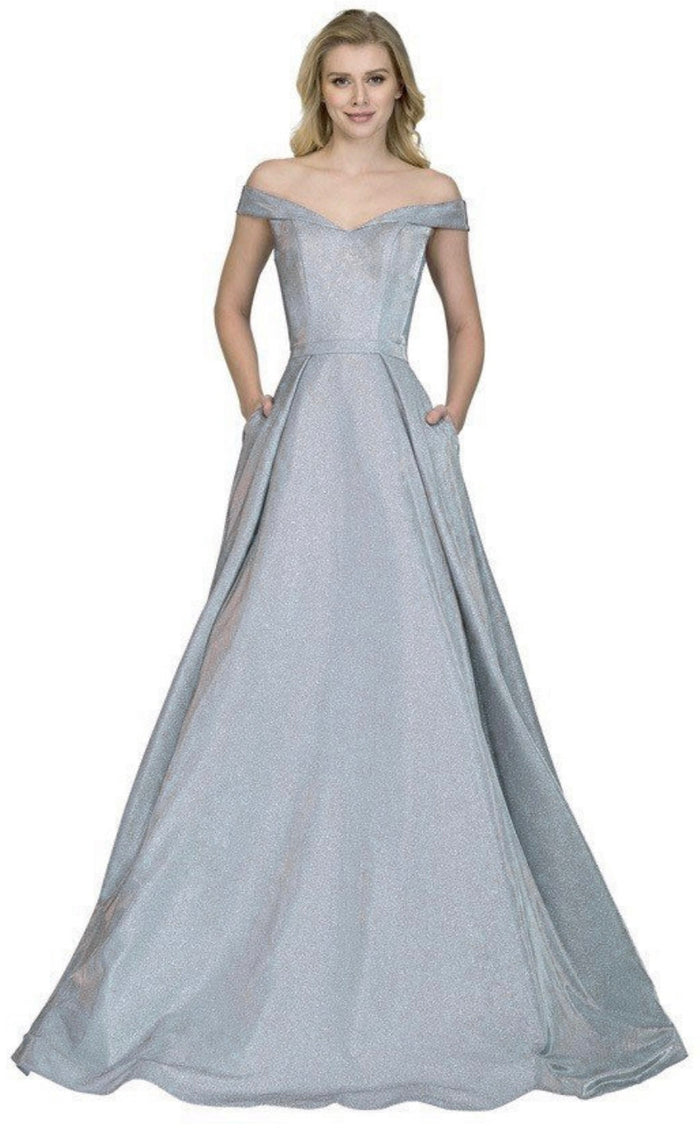 Chicas BT9017 Elegant Glitter Formal Blue BallDress Floor-Length Fabric Dress
