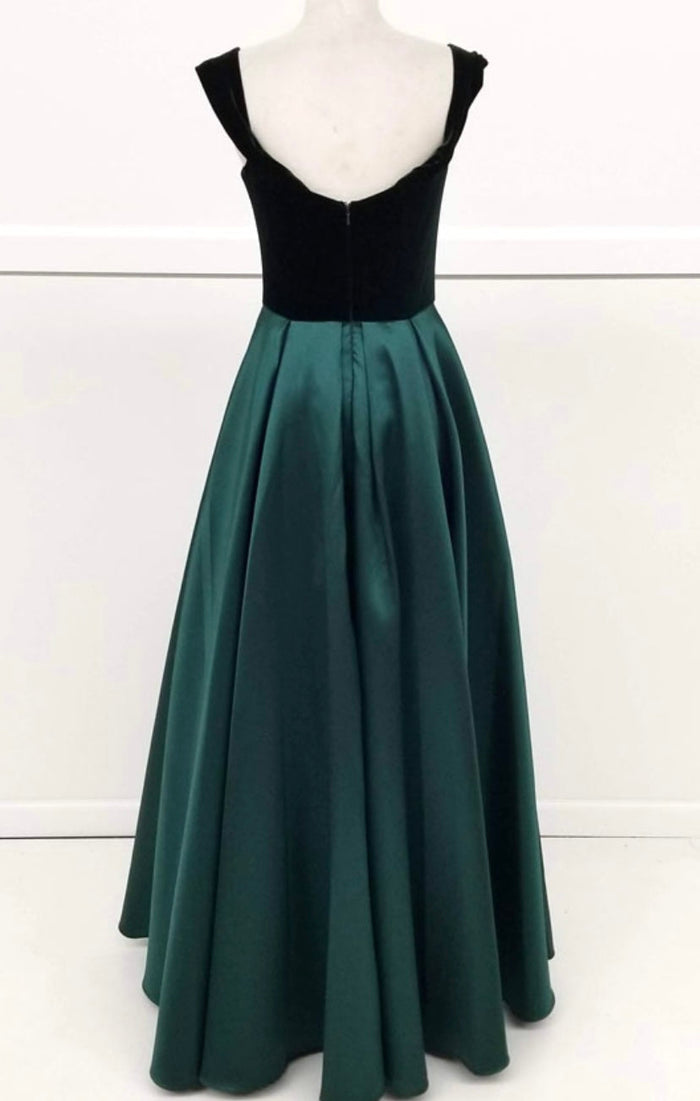 Chicas C7062 Elegant Evening Navy A-Line Sweetheart Floor-Length Satin Dress