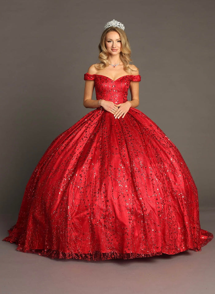 Chicas BT9013 Quinceañera Red BallDress Off-Shoulder Fabric Dress