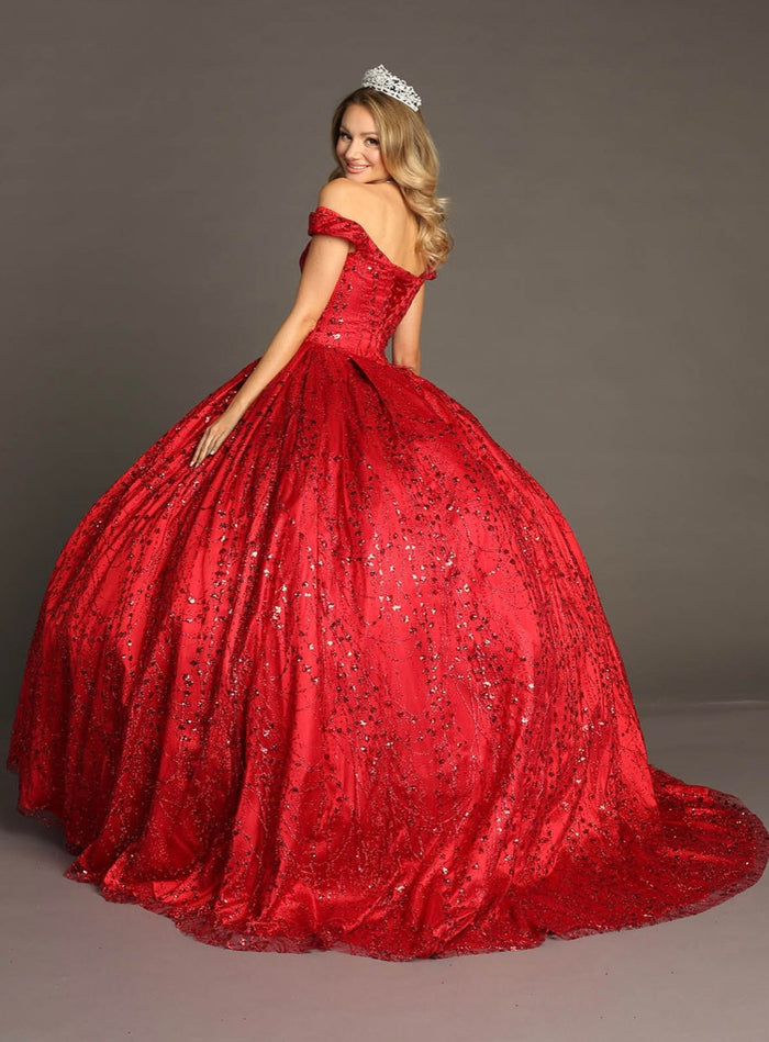 Chicas BT9013 Quinceañera Red BallDress Off-Shoulder Fabric Dress