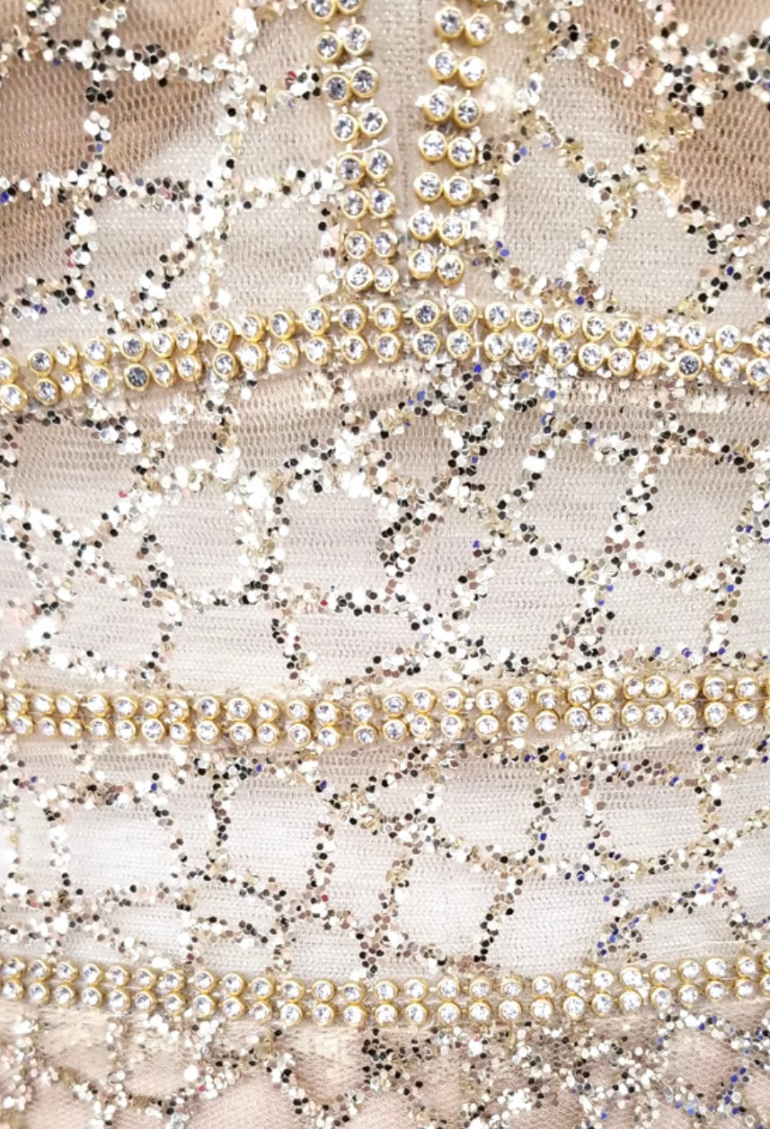 Chicas C7058 Modern Prom Gold A-Line Floor-Length Sequin Fabric Dress