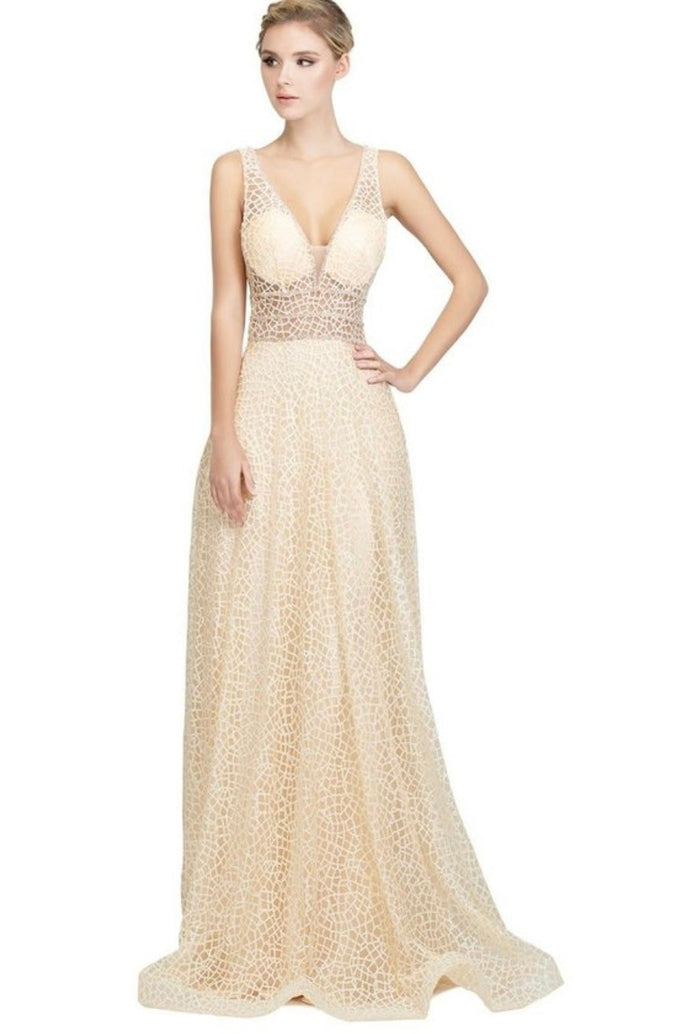 Chicas C7058 Modern Prom Gold A-Line Floor-Length Sequin Fabric Dress