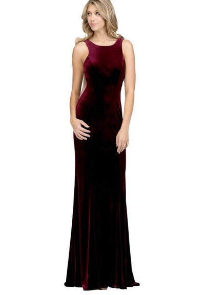 Chicas C7052 Evening Navy Mermaid Floor-Length Train Velvet Dress