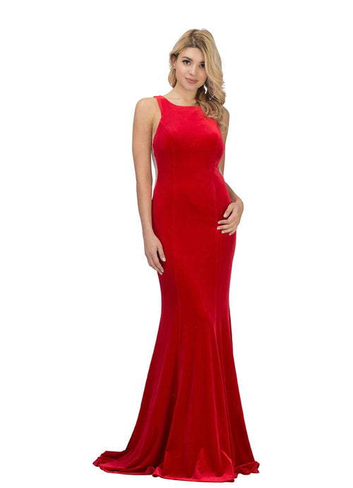 Chicas C7052 Evening Navy Mermaid Floor-Length Train Velvet Dress