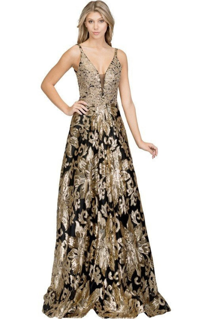 Chicas C1543 Printed Prom Black A-Line Illusion Mesh Dress