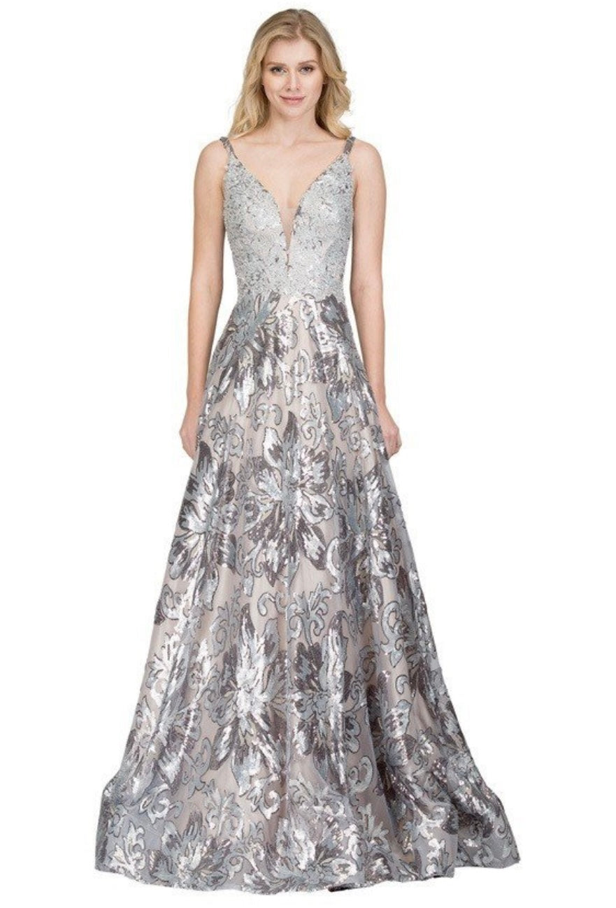 Chicas C1543 Printed Prom Black A-Line Illusion Mesh Dress