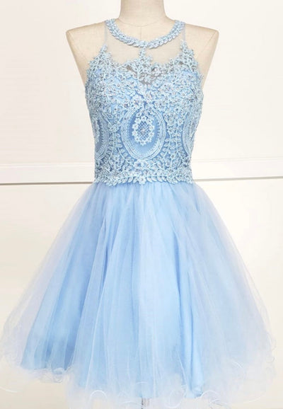 Chicas DM4002 Elegant Formal Halter Short Appliqué Style Tulle Dress