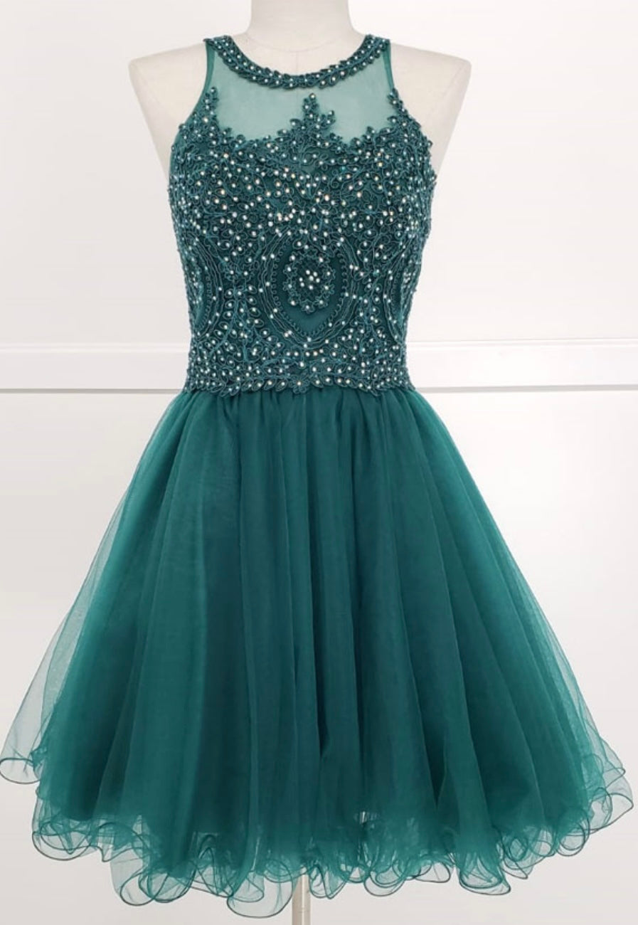 Chicas DM4002 Elegant Formal Halter Short Appliqué Style Tulle Dress