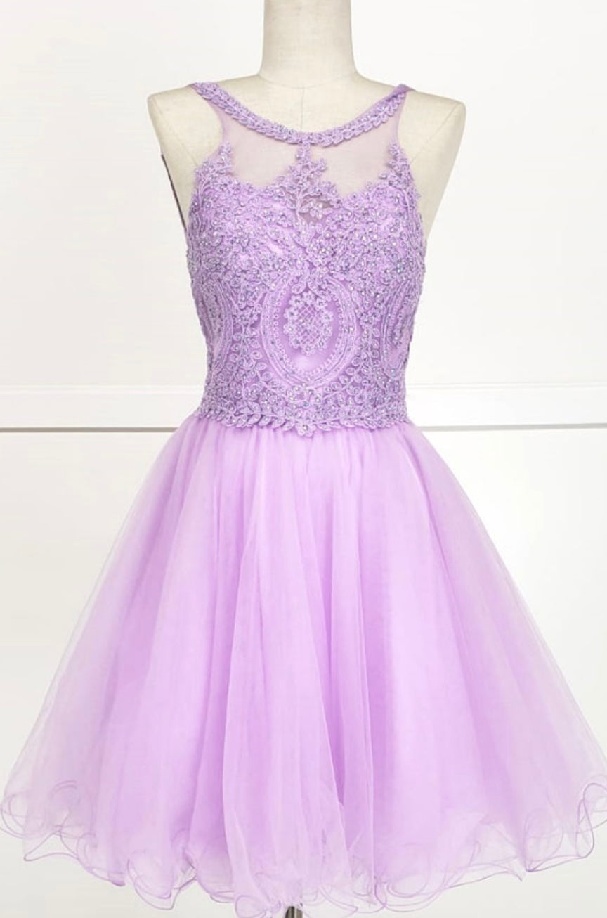 Chicas DM4002 Elegant Formal Halter Short Appliqué Style Tulle Dress