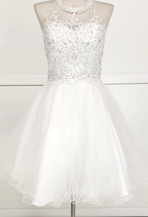 Chicas DM4002 Elegant Formal Halter Short Appliqué Style Tulle Dress