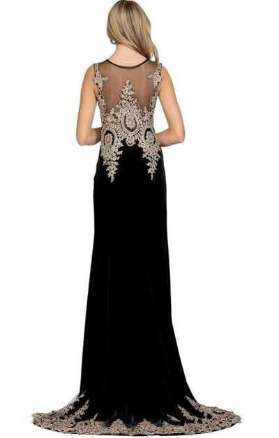 Chicas C1523 Elegant Evening Black Mermaid Illusion Floor-Length Velvet Dress