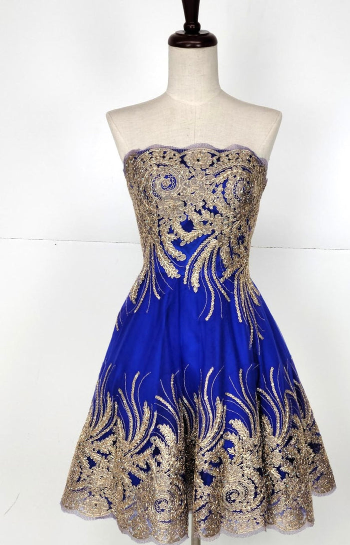 Chicas C1534 Cocktail Royal A-Line Strapless Short Fabric Dress