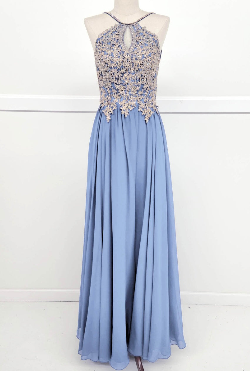 Chicas C1521 Printed Evening A-Line Floral Floor-Length Beaded Chiffon Dress