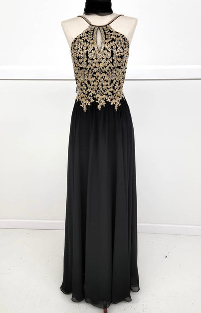 Chicas C1521 Printed Evening A-Line Floral Floor-Length Beaded Chiffon Dress