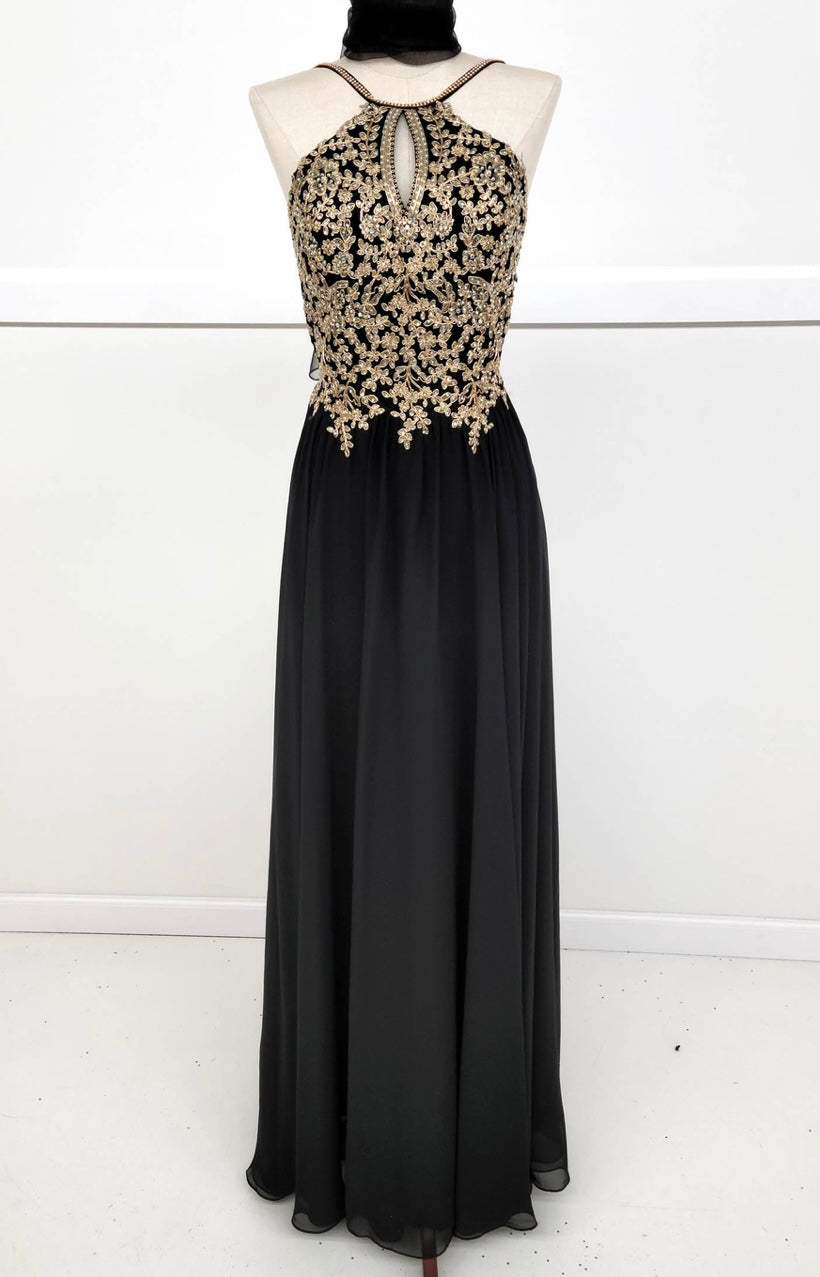 Chicas C1521 Printed Evening A-Line Floral Floor-Length Beaded Chiffon Dress