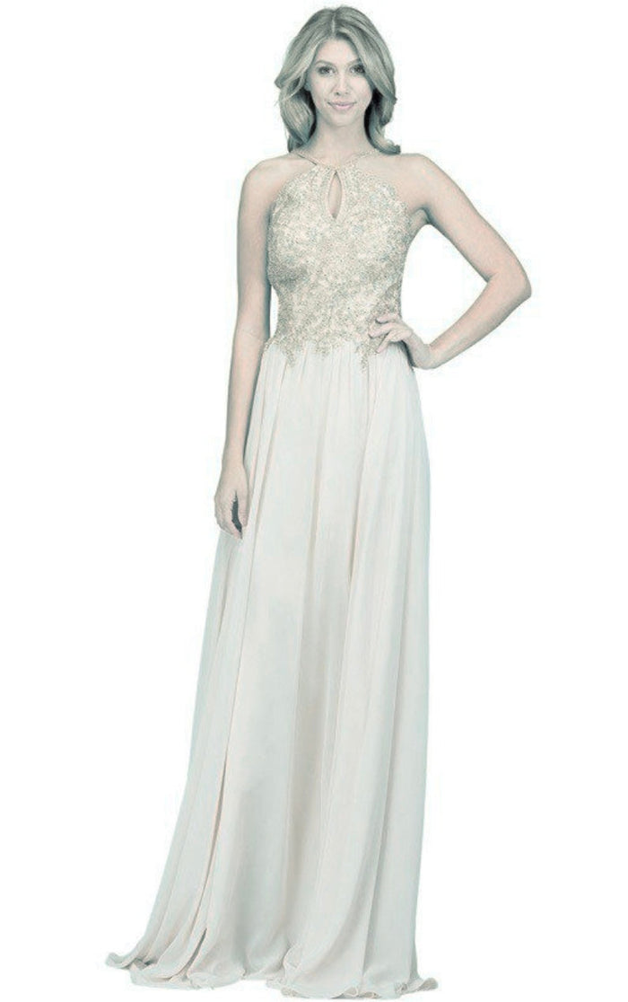 Chicas C1521 Printed Evening A-Line Floral Floor-Length Beaded Chiffon Dress