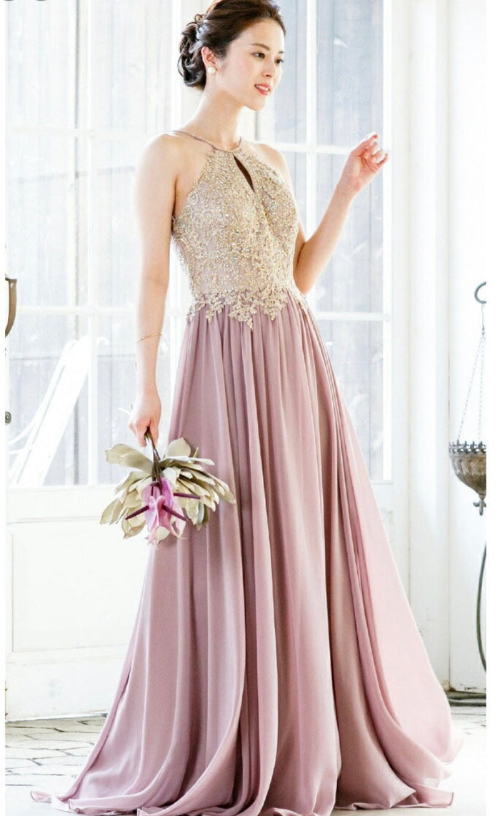 Chicas C1521 Printed Evening A-Line Floral Floor-Length Beaded Chiffon Dress