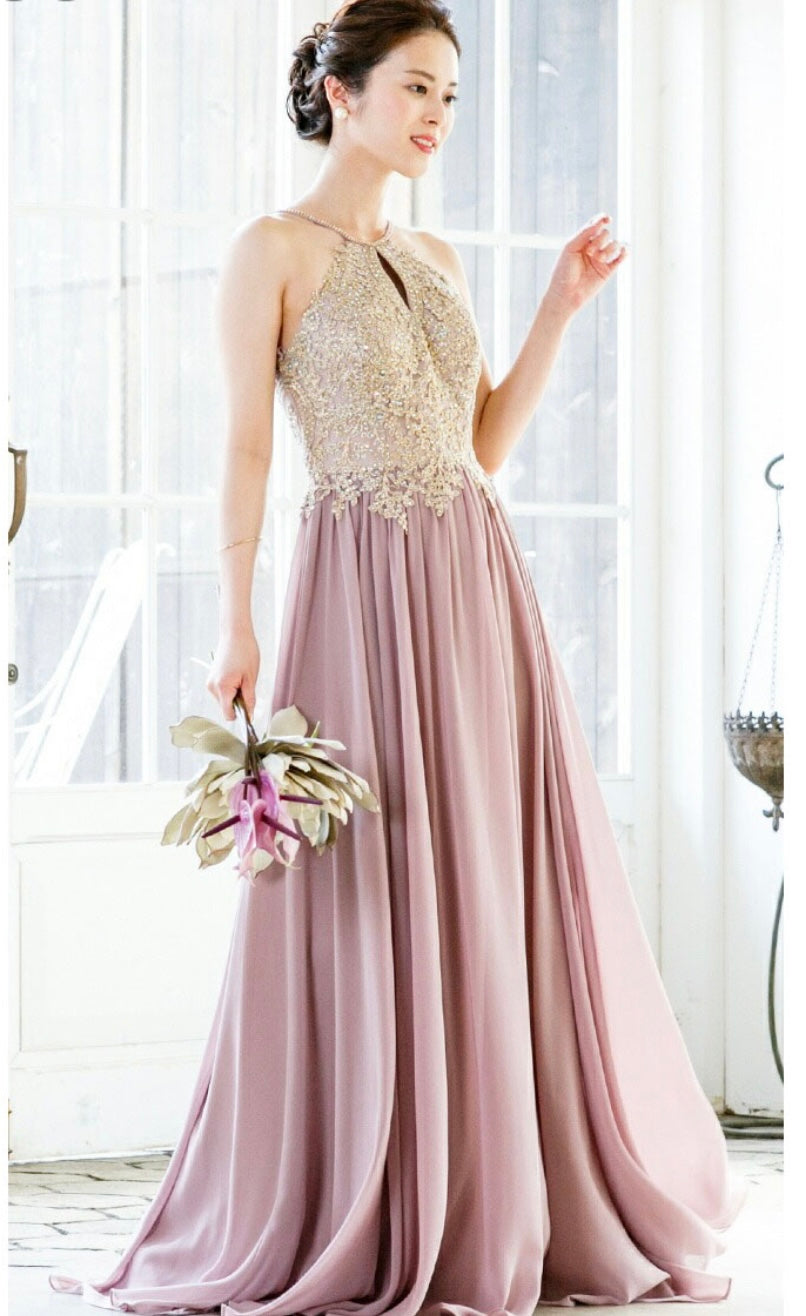 Chicas C1521 Printed Evening A-Line Floral Floor-Length Beaded Chiffon Dress