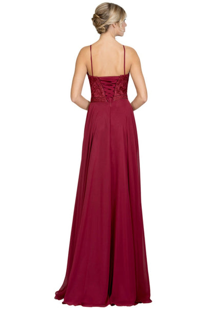 Chicas YG5008 Elegant Evening Halter Long Embroidered Chiffon Dress