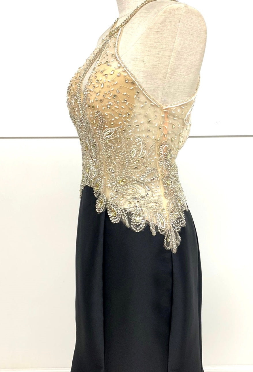 Chicas C9186 Black Mermaid Halter Floor-Length Beaded Satin Dress