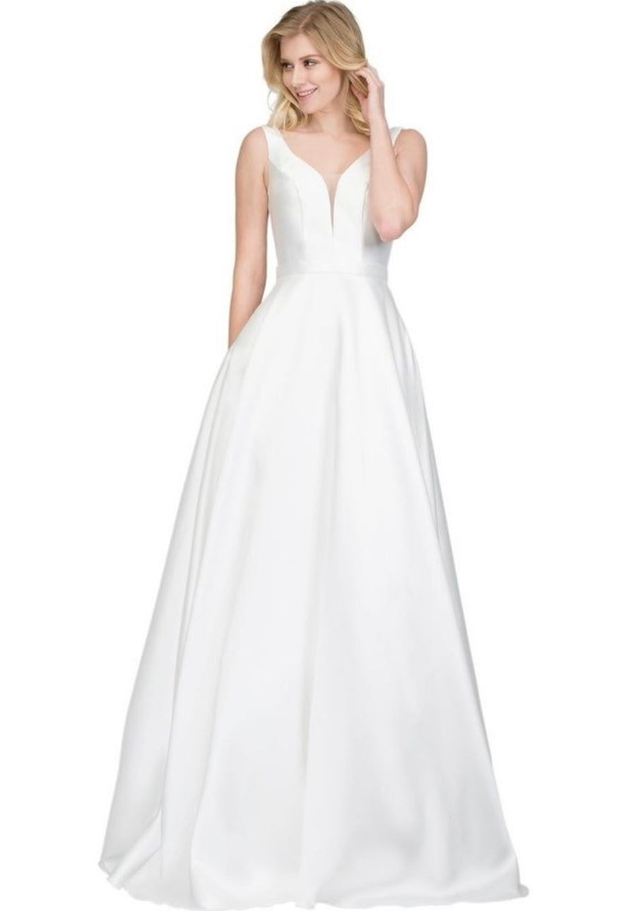 Chicas C9188 Elegant Prom BallDress Pocket Strappy Style Satin Dress