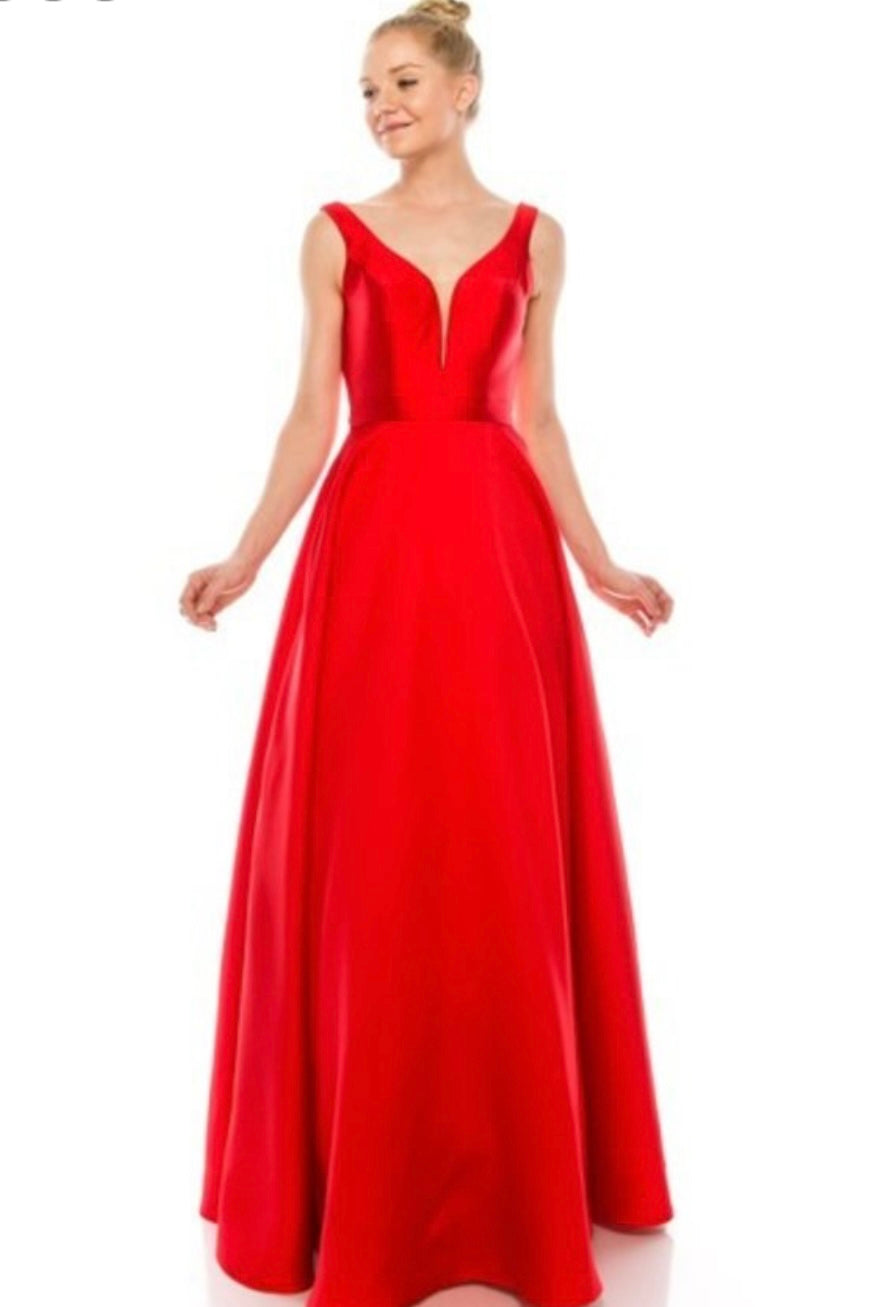 Chicas C9188 Elegant Prom BallDress Pocket Strappy Style Satin Dress