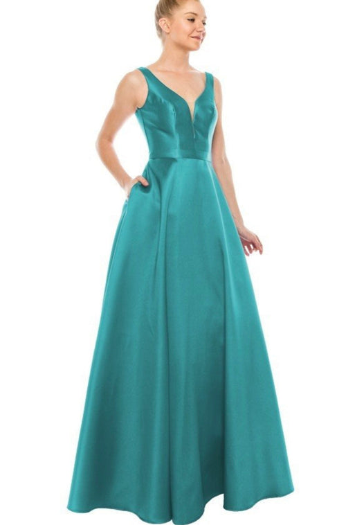 Chicas C9188 Elegant Prom BallDress Pocket Strappy Style Satin Dress