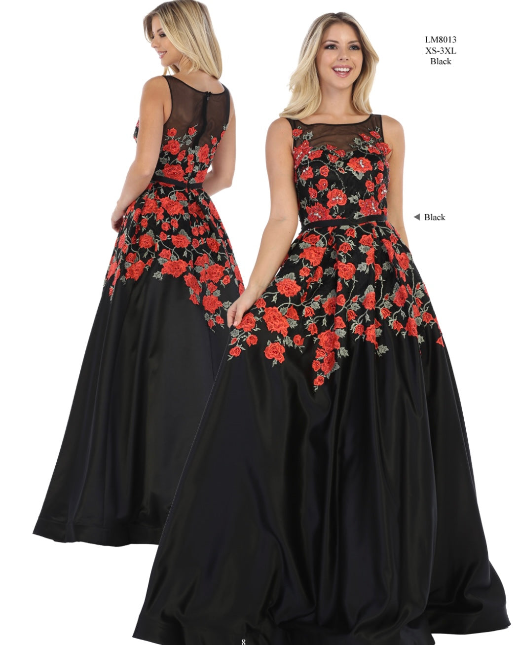 Chicas LM8013 Romantic Printed Evening Black BallDress Illusion Fabric Dress