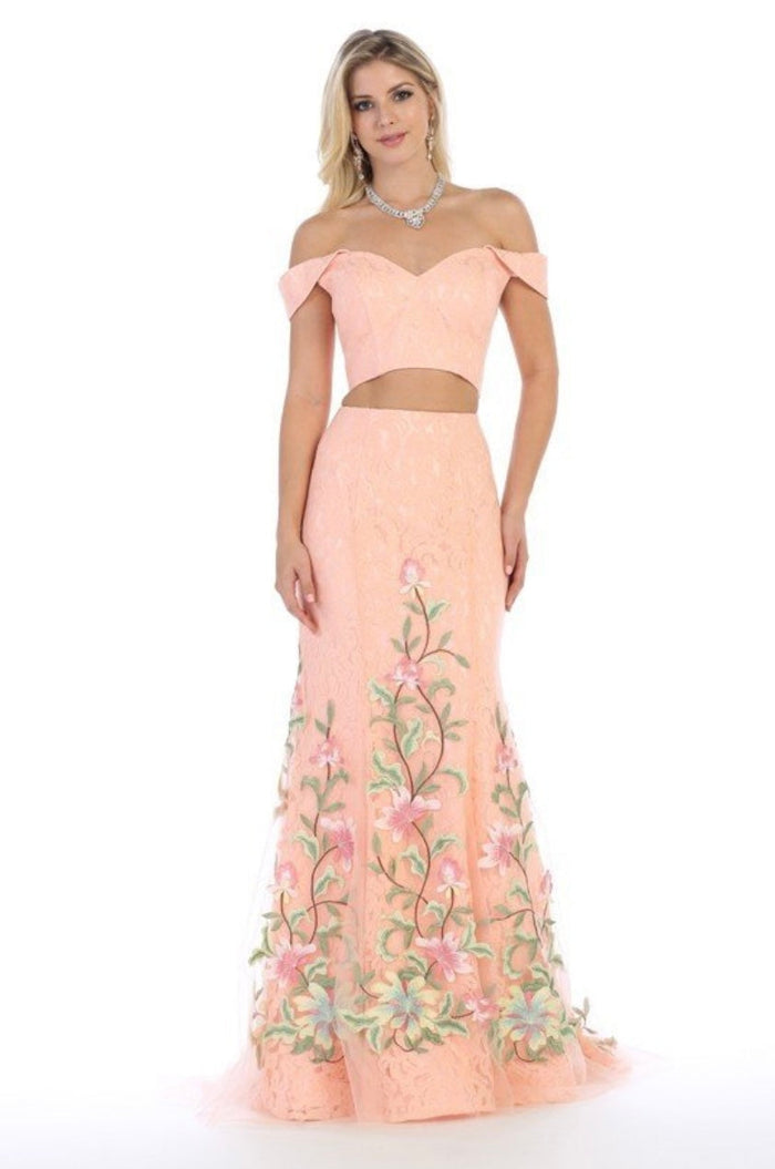 Chicas LM8017 Printed Evening Navy Mermaid Sweetheart Lace Dress
