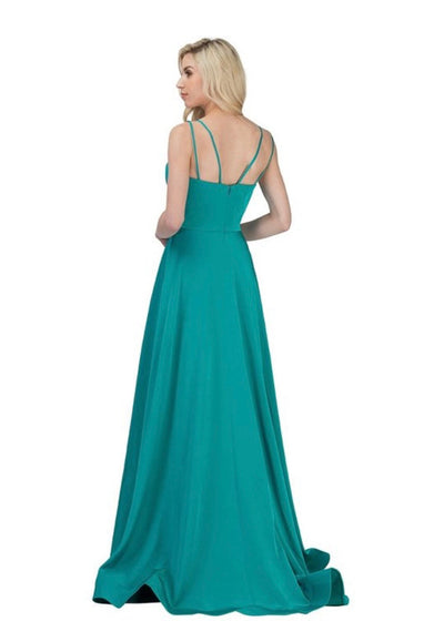 Chicas XR6009 Minimalist Formal Red A-Line Spaghetti-Strap Floor-Length Fabric Dress