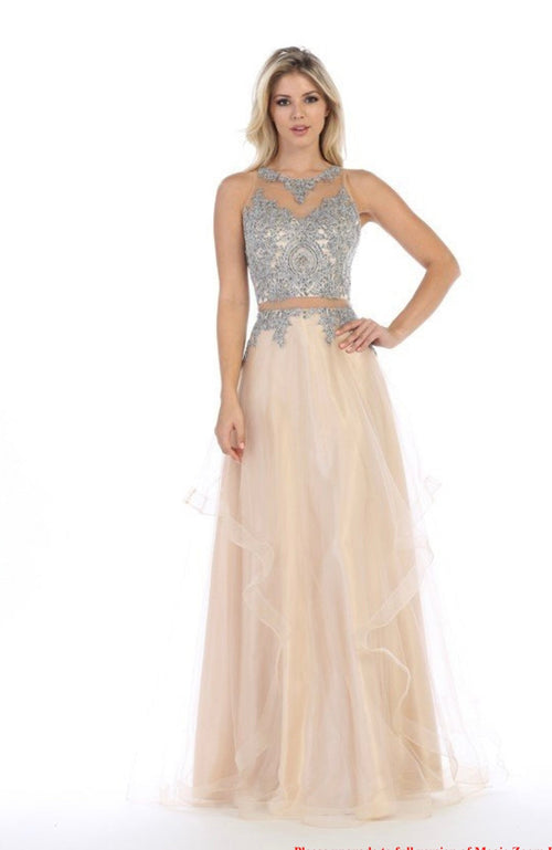 Chicas DR7004 Evening Silver A-Line Illusion Floor-Length Tulle Dress